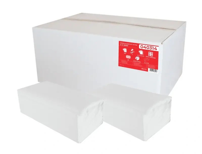Ručník skládaný ZZ 3000ks, 24x21, 2vr., celul., papírový přebal